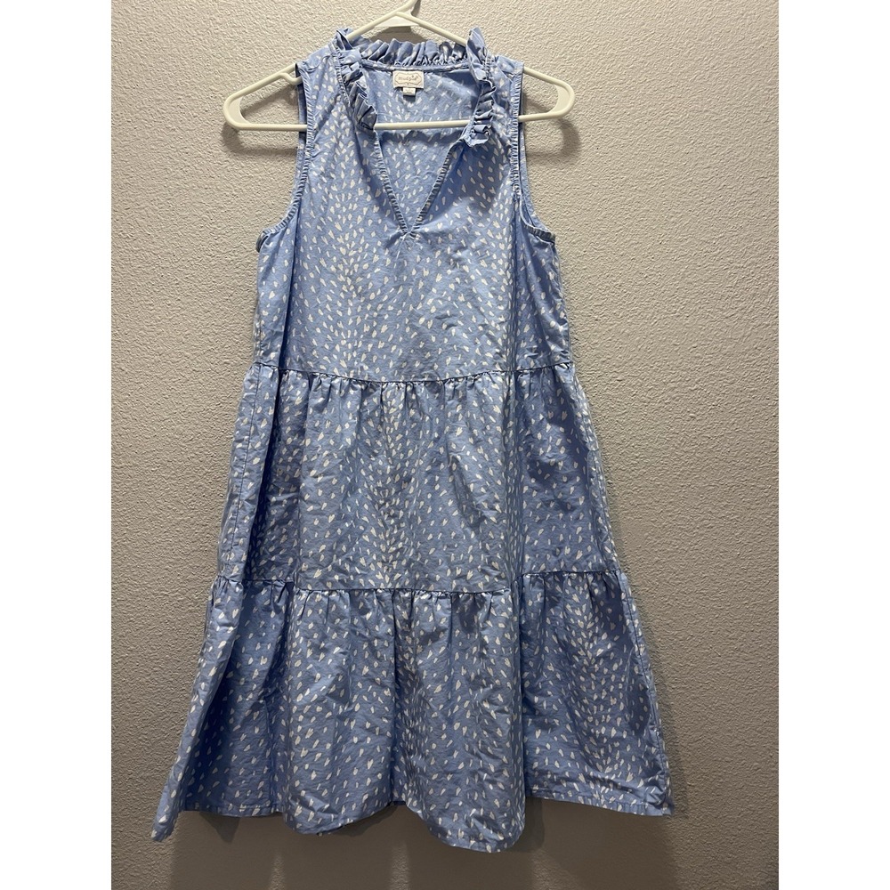 Mud Pie Sleeveless Tiered Shift Dress Womens S Blue White Sleeveless V-Neck